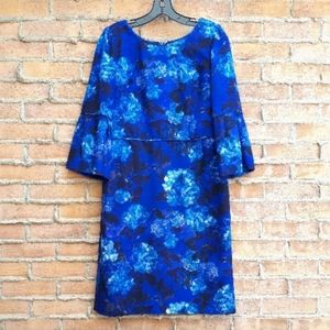 David Meister Blue Hudrangea Floral Print Stretch Polyester Cocktail Dress